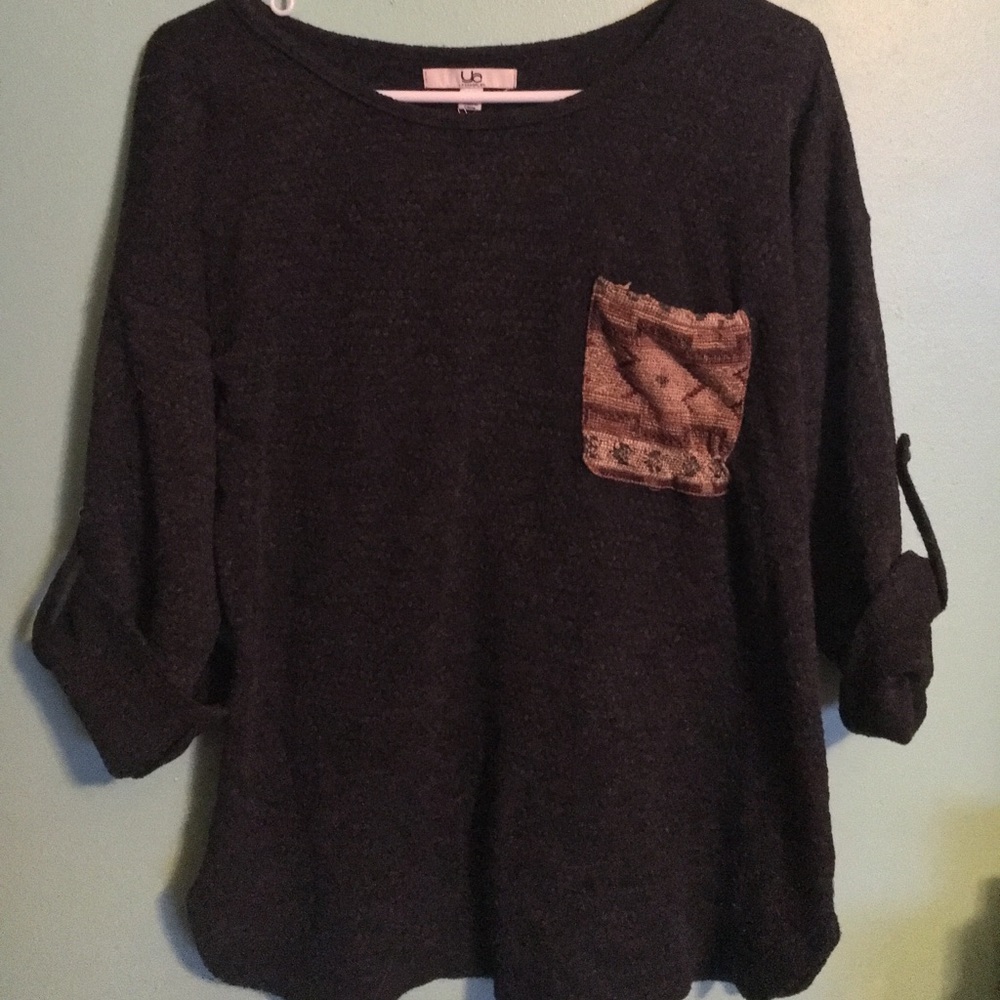 Dark Grey Sweater with Accent Pocket